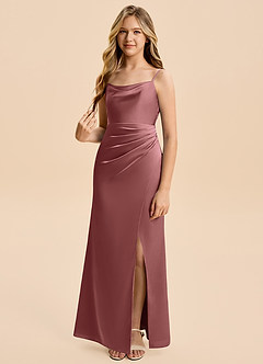 Azazie Christen Junior Amethyst A-Line Pleated Stretch Satin Dress image1