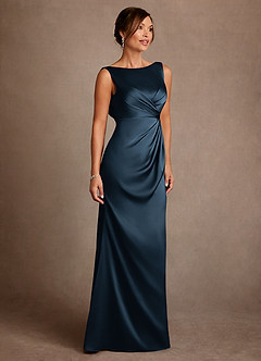 Azazie Baltimore vestidos de madre de la novia Vestido Azul Marino Oscuro de Satén Elástico de Corte en A con Plisado image4