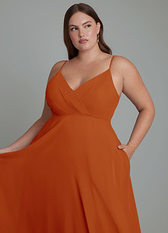 Azazie Amani Brautjungfernkleider A-Linie Plissee Chiffon Kleid Paprika image12