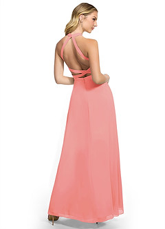 Azazie Clarice Abiti da Damigella Abito A-Line in Chiffon con Scollo Halter Corallo image4