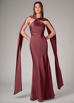 Azazie Kinsley Bridesmaid Dresses Merlot Mermaid Side Slit Stretch Satin Dress image1