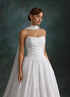 Azazie Nadine Wedding Dresses Diamond White A-Line Strapless Floral Burnout Dress image3