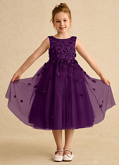 Azazie Lana Flower Girl Dresses Grape A-Line Sleeveless Matte Satin Dress image1