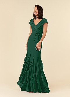 Azazie Bailora Mother of the Bride Dresses Dark Green Mermaid Ruched Chiffon Dress image1
