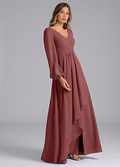 Azazie Omari Bridesmaid Dresses Amethyst A-Line Long Sleeve Chiffon Dress image5