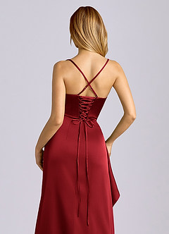 Azazie Sarai Brautjungfernkleider Etui Korsett Stretch-Satin Kleid Scharlachrot image2