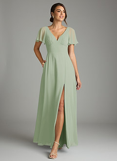 Azazie Kimber Bridesmaid Dresses Dusty Sage A-Line Flounce Sleeve Chiffon Dress image4