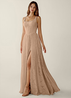 Megan Champagne Lace A-line Prom Dress image5