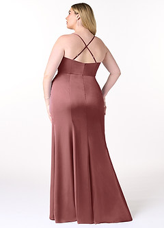 Azazie Marzia Bridesmaid Dresses Amethyst Sheath Cowl Pleated Stretch Satin Dress image8