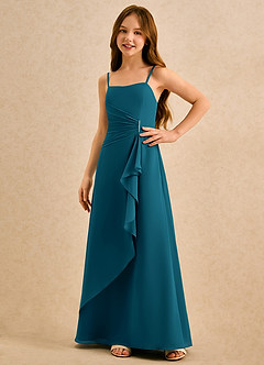 Azazie lolly Girls Formal Robe Demoiselle D'honneur Fillette Robe Trapèze en Mousseline de soie Plissée Bleu Encre image5