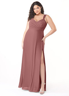 Azazie Nahrin Bridesmaid Dresses Desert Rose A-Line V-Neck Pleated Chiffon Dress image7