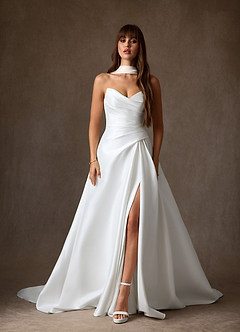 Azazie Adinah Wedding Dresses Diamond White A-Line Strapless Mikado Dress image3