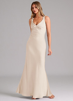 Azazie Kamila Bridesmaid Dresses White Alabaster A-Line Pleated Stretch Satin Dress image3