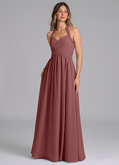 Azazie Darlyn Abiti da Damigella Abito A-Line in Chiffon Plissettato Rosa Del Deserto image1