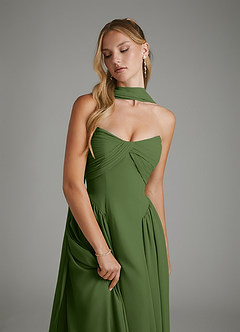 Azazie Evan Robes de demoiselle d'honneur Robe Trapèze en Mousseline de soie Bustier Olive image9