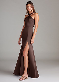 Azazie Rue Bridesmaid Dresses Ganache Mermaid Pleated Stretch Satin Dress image5