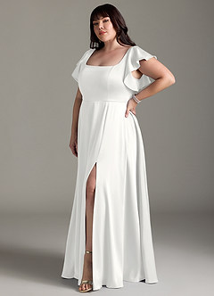 Azazie Bondi Bridesmaid Dresses White A-Line Bow Stretch Satin Dress image4