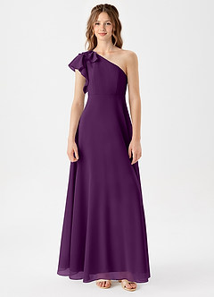 Azazie Arabella Junior Grape A-Line Ruched Chiffon Dress image3
