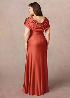 Azazie Branford Mother of the Bride Dresses Rust A-Line Pleated Stretch Satin Dress image10