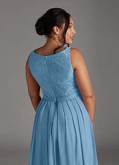 Azazie Ainsling Mother of the Bride Dresses Steel Blue A-Line Square Neckline Lace Chiffon Dress image18