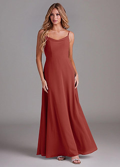 Azazie Daenerys Bridesmaid Dresses Terracotta A-Line Cowl Chiffon Dress image8