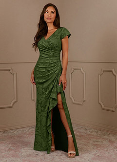 Azazie Roya Mother of the Bride Dresses Olive Mermaid Ruched Floral Burnout Dress image1