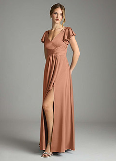Azazie Omari Bridesmaid Dresses Bronzer A-Line Stretch Satin Dress image4