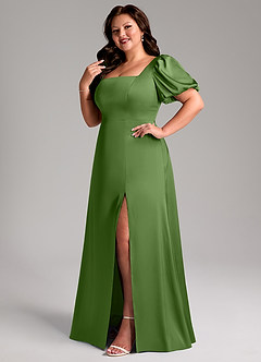 Azazie Fyona Jurken voor bruidsmeisjes Jurk van Stretch Satijn met A-Lijn Geplooid Basilicum image5