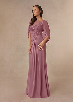Azazie Hera Mother of the Bride Dresses Vintage Mauve A-Line Lace Capelet Chiffon Dress image2
