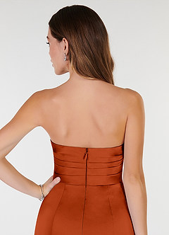Azazie Yola Bridesmaid Dresses Paprika Sheath V-Neck Pleated Stretch Satin Convertible Dress image14