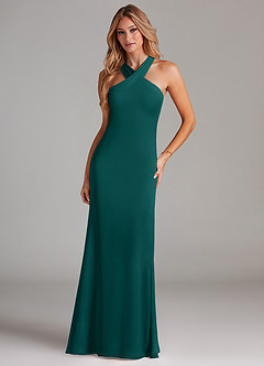 Azazie Doretta Abiti da Damigella Abito Sirena in Chiffon Plissettato Verde Pavone image3