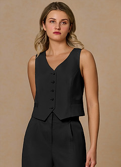 front Margaret Black Cotton Linen Blend Vest