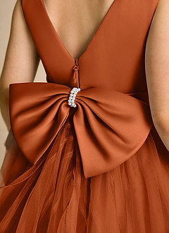 Azazie Pear Flower Girl Dresses Burnt Orange Ball-Gown Bow Tulle Dress image6