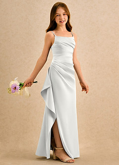 Azazie Cannoli Girls Formal Sukienki dla dziewczynek sypiących kwiaty Linia A Pofałdowany Satyna elastyczna Długość podłogi Sukienka image1