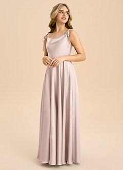 Azazie Popsy Junior Blushing Pink A-Line Bow Stretch Satin Dress image4