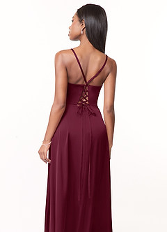 Azazie Maksim Brautjungfernkleider A-Linie V-Hals Stretch-Satin Kleid Maulbeerrot image3