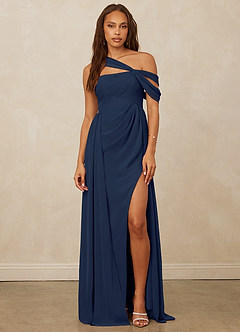Christian Siriano Bridal for Azazie 1014 Bridesmaid Dresses Dark Navy A-Line Off the Shoulder Chiffon Dress image4