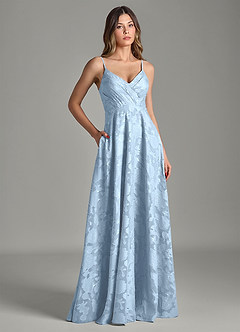 Azazie Amani 신부 들러리 드레스 A라인 주름진 플로럴 번아웃 바닥 길이 드레스 image3