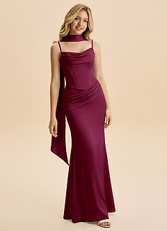 Azazie Sorrel Junior Mulberry Mermaid Ruched Stretch Satin Dress image1