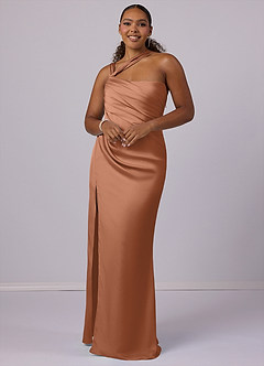 Barbie ♥ Azazie Bridesmaid Dresses Bronzer Mermaid One Shoulder Stretch Satin Dress image6