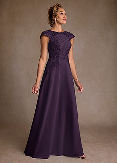 Azazie Christi Abiti per la Madre della Sposa Abito A-Line in Chiffon Pizzo Prugna image3
