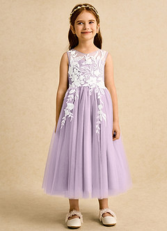 Azazie Sundae Flower Girl Dresses Frosted Lilac Ball-Gown Lace Dress image7