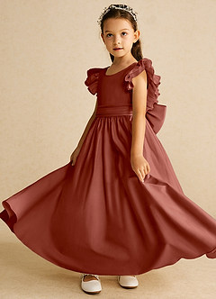 Azazie Piglette Flower Girl Dresses Auburn A-Line Bow Matte Satin Dress image2