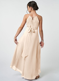 Azazie Oaklynn Junior Robe Trapèze en Mousseline de soie Plissée Albâtre Blanc image3