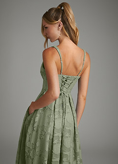 Azazie Isabella Bridesmaid Dresses Pistachio A-Line Corset Floral Burnout Dress image2