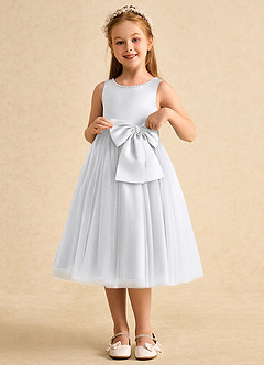 Azazie Twinsie Flower Girl Dresses White A-Line Bow Tulle Dress image3