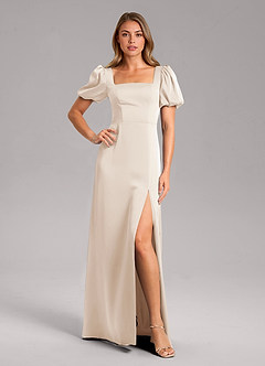 Azazie Fyona Bridesmaid Dresses White Alabaster A-Line Pleated Stretch Satin Dress image1