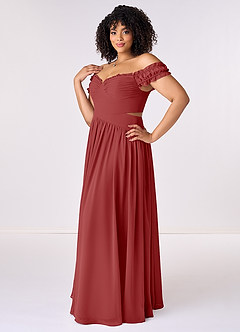 Barbie ♥ Azazie Jurken voor bruidsmeisjes Converteerbaar Jurk van Chiffon met A-Lijn Off the Shoulder Roest image10