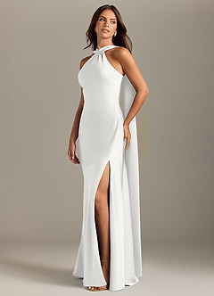 Azazie Kinsley Vestidos de madrinha de casamento Vestido Branco de Cetim elástico de sereia com Racha Lateral image3