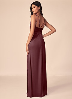 Azazie Aqua Bridesmaid Dresses Sangria A-Line V-Neck Pleated Stretch Satin Dress image5